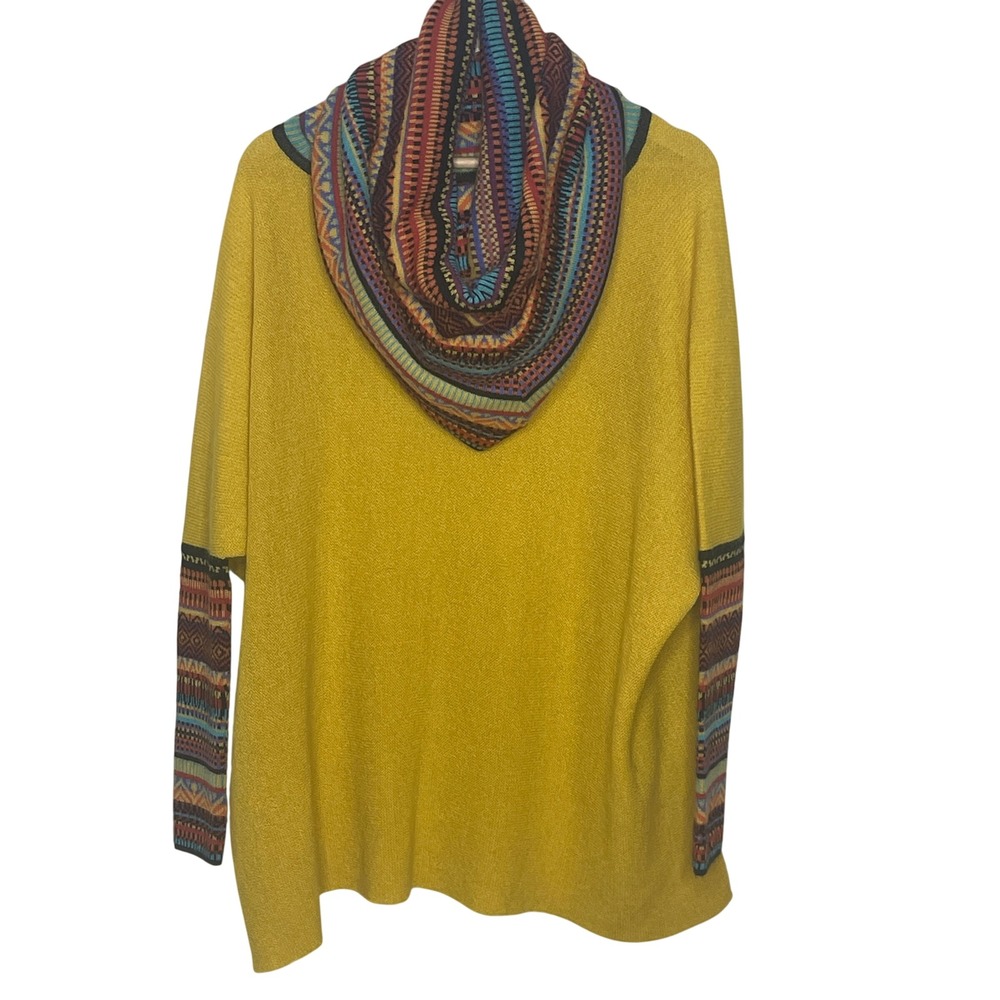 Mustard Yellow 100% Baby Alpaca Cowl Neck Oversized‎ Sweater Fair Isle Peru L XL